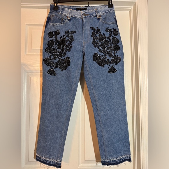 Le Superbe Straight Leg Blue Jeans with black embellishments. Size 26. NWOT - Picture 2 of 7